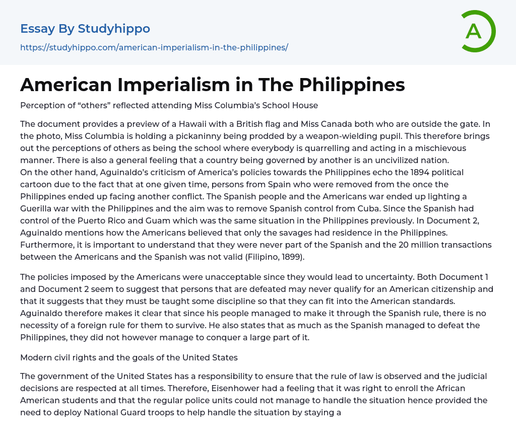 American Imperialism in The Philippines Essay Example