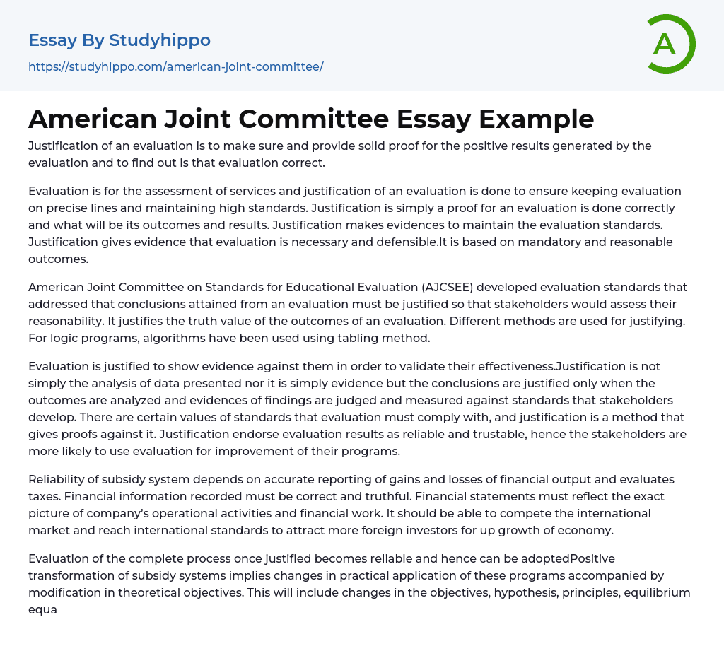 American Joint Committee Essay Example