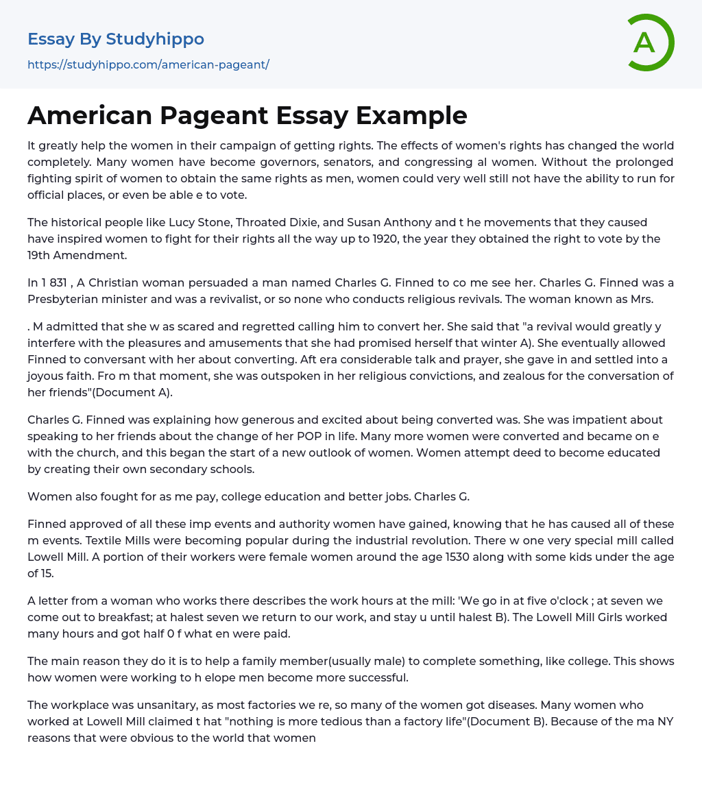 American Pageant Essay Example