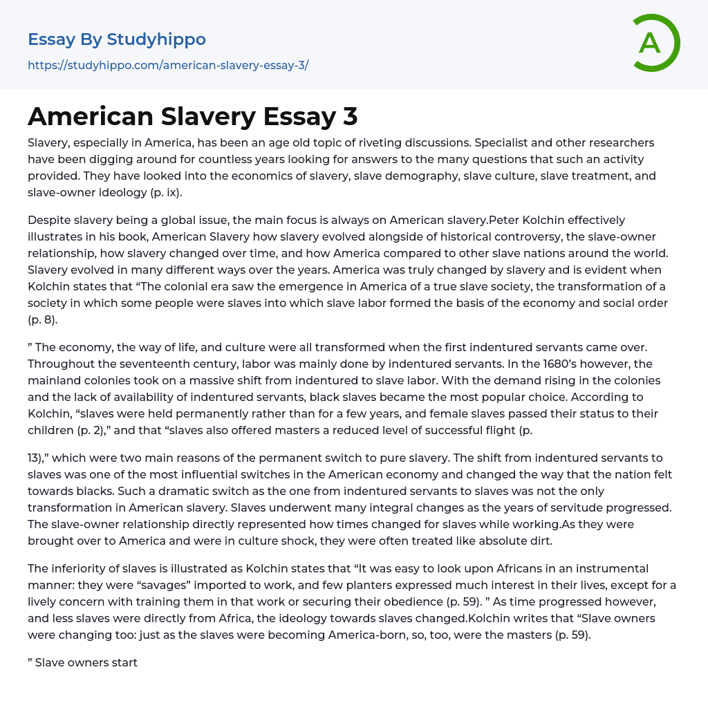 American Slavery Essay 3