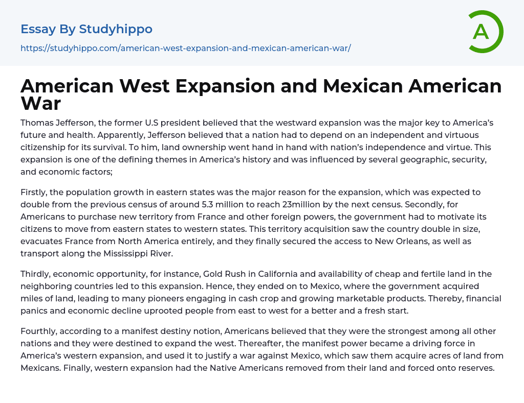 American West Expansion and Mexican American War Essay Example