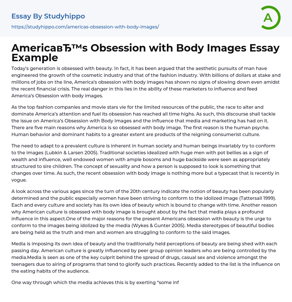 America’s Obsession with Body Images Essay Example