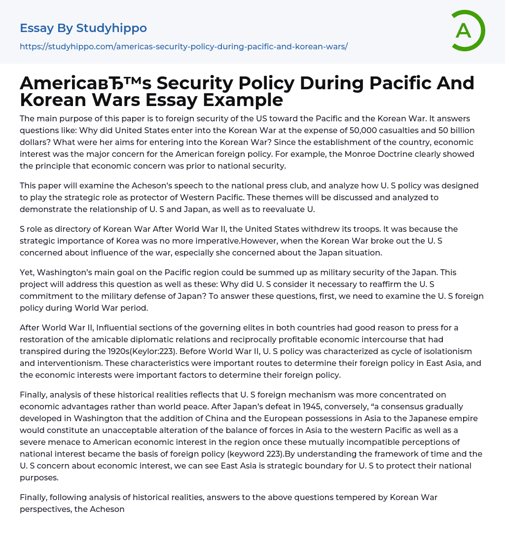 America’s Security Policy During Pacific And Korean Wars Essay Example