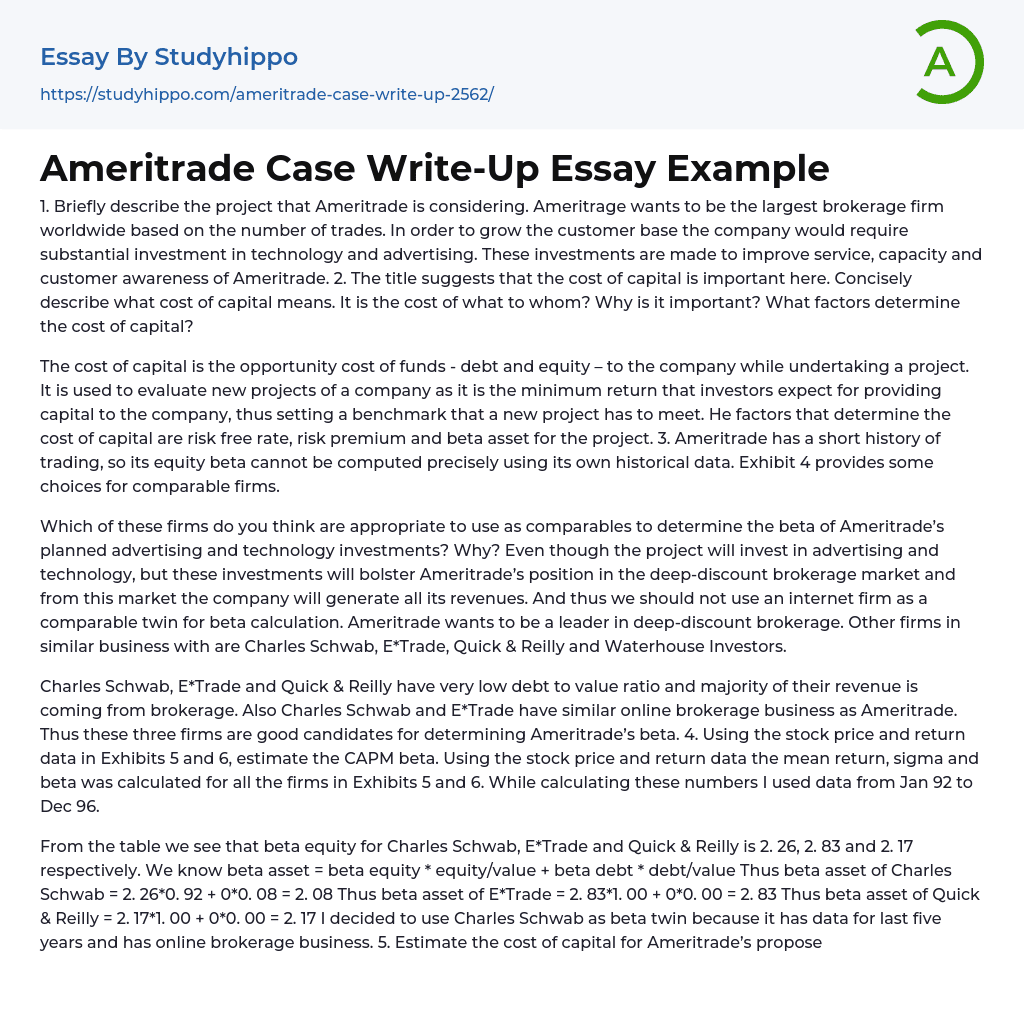 Ameritrade Case Write-Up Essay Example