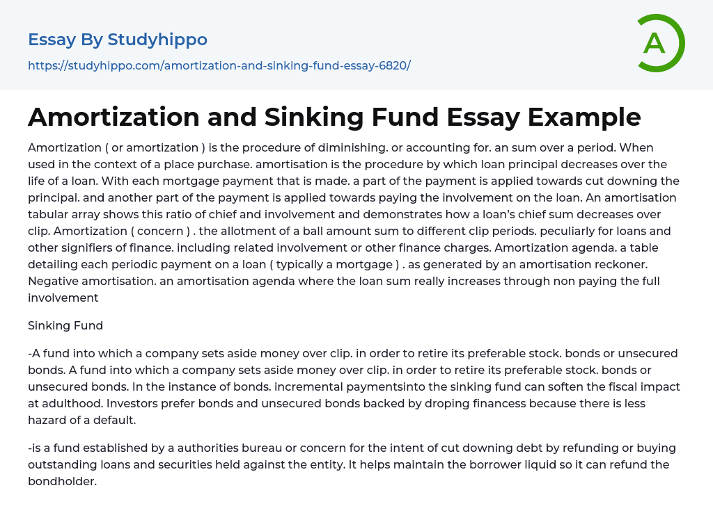 Amortization and Sinking Fund Essay Example