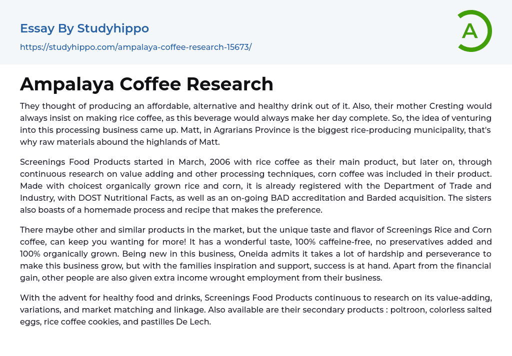 Ampalaya Coffee Research Essay Example