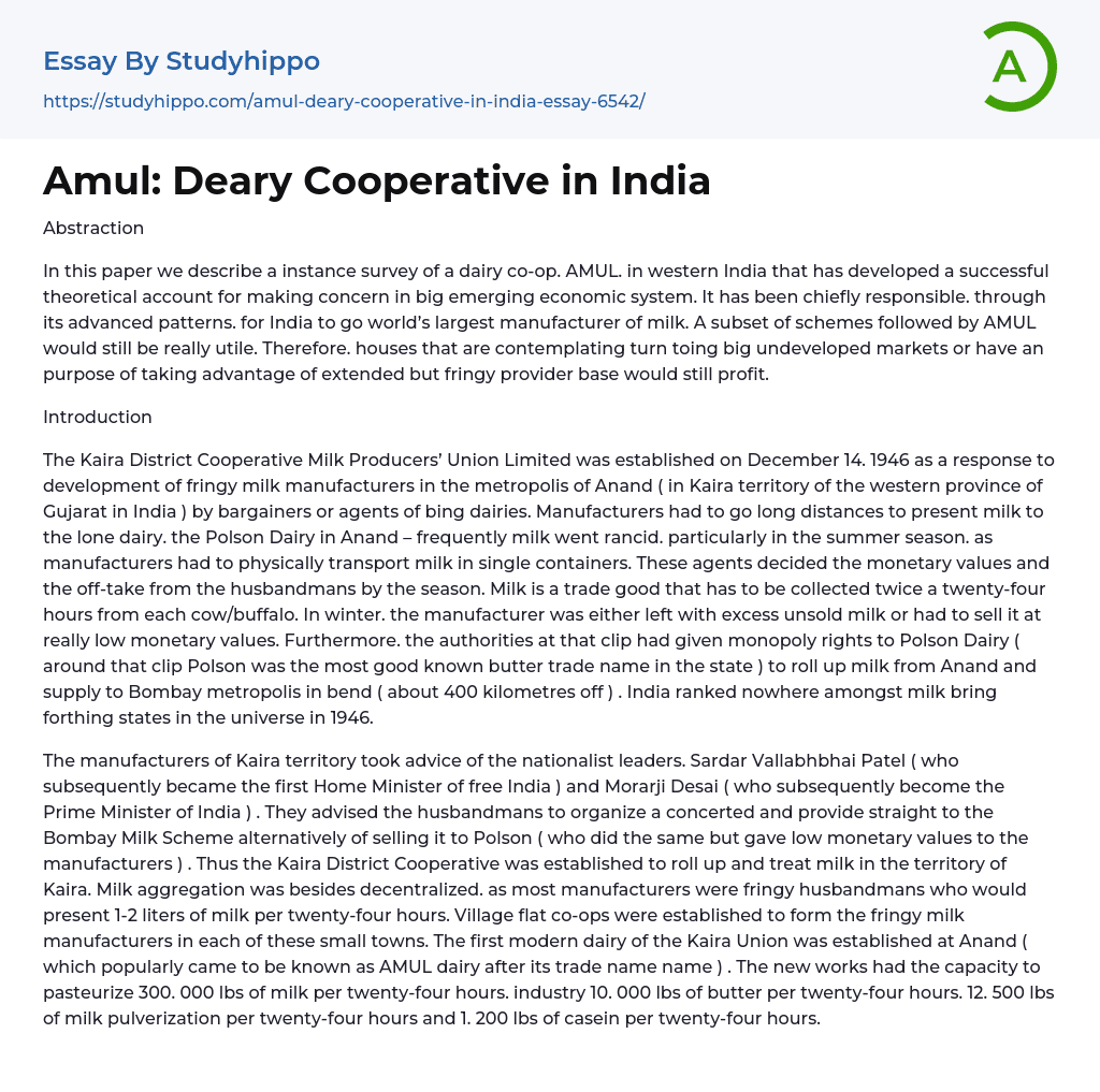 Amul: Deary Cooperative in India