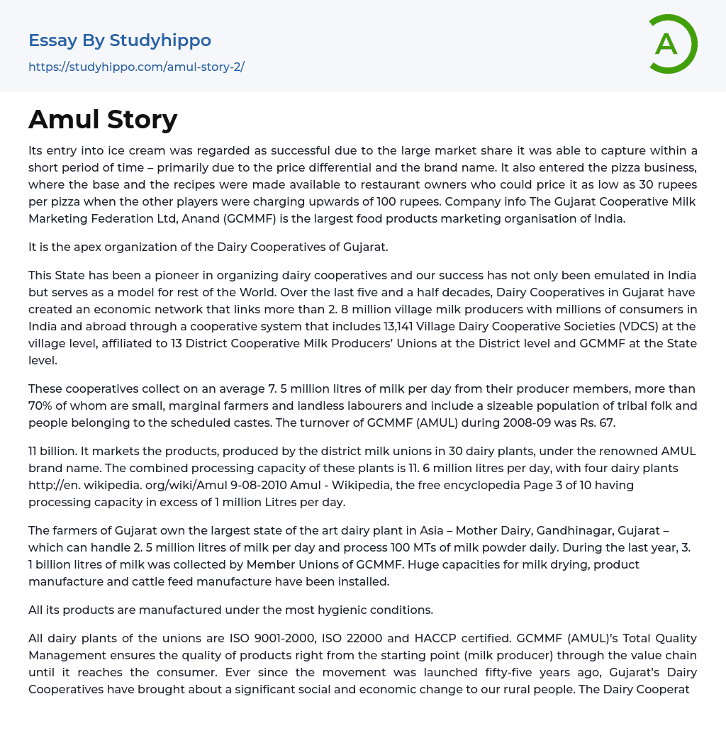 Amul Story Essay Example