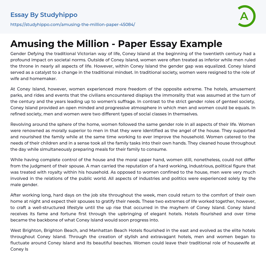 Amusing the Million – Paper Essay Example