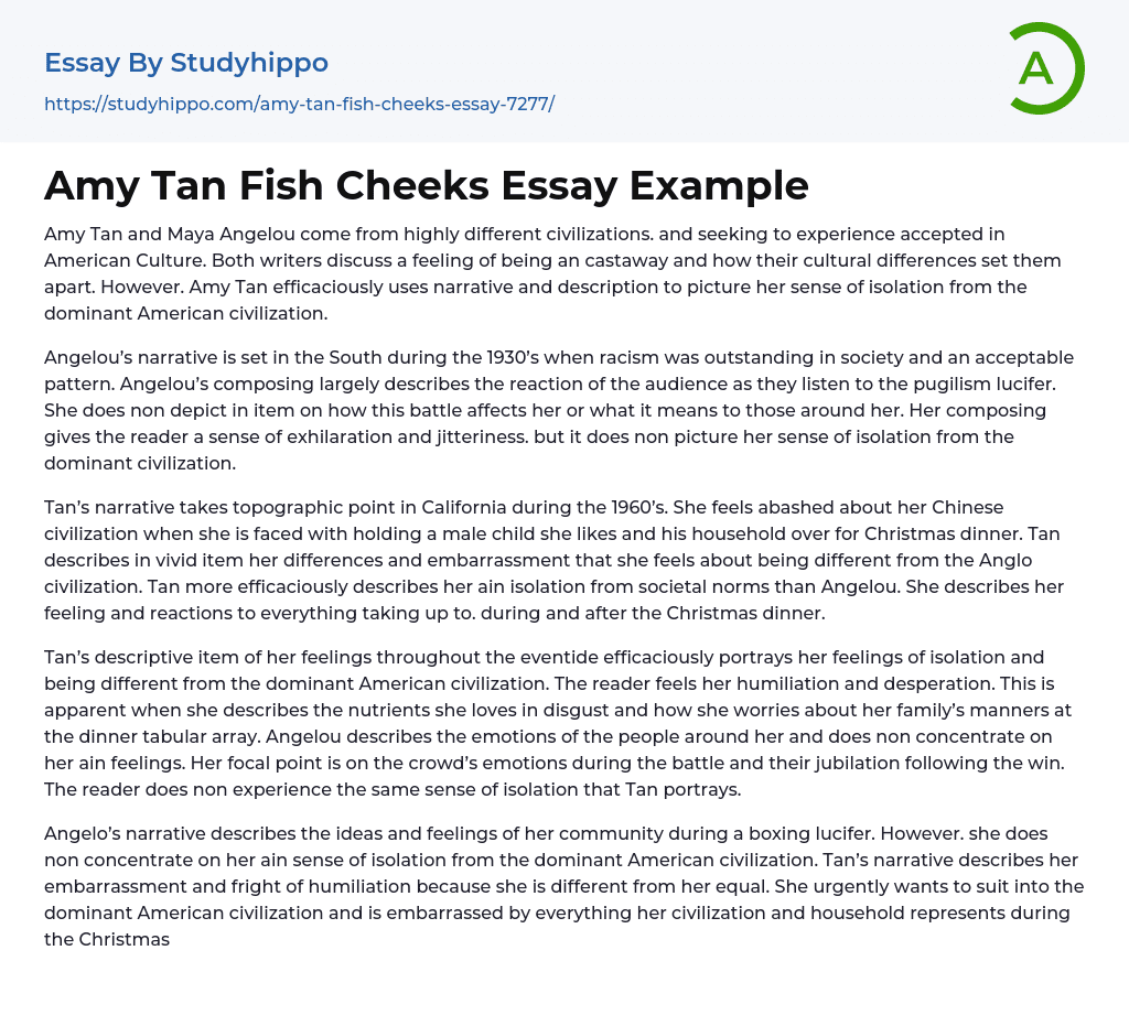 Amy Tan Fish Cheeks Essay Example