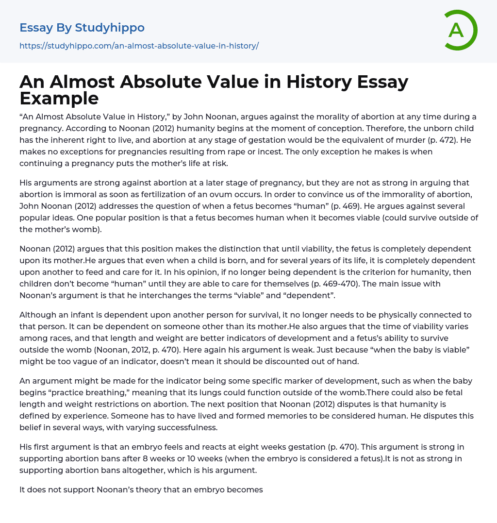 An Almost Absolute Value in History Essay Example