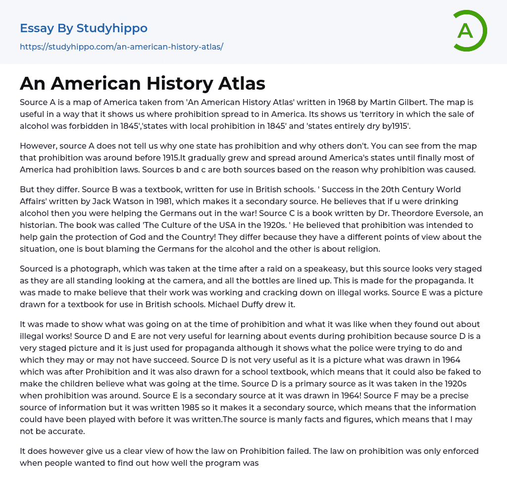 An American History Atlas Essay Example