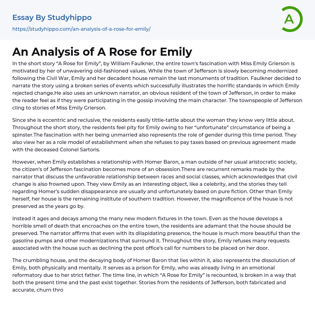 An Analysis of A Rose for Emily Essay Example