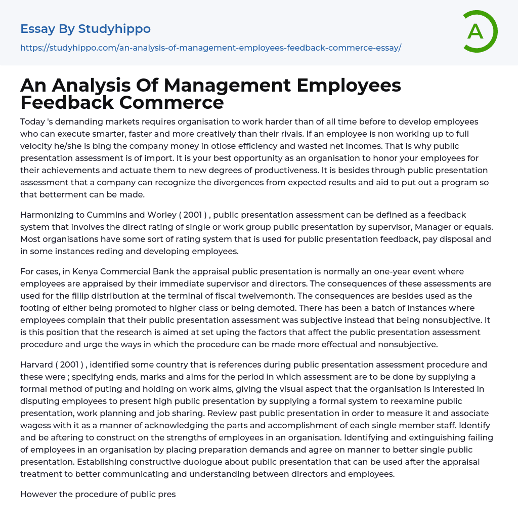 An Analysis Of Management Employees Feedback Commerce Essay Example