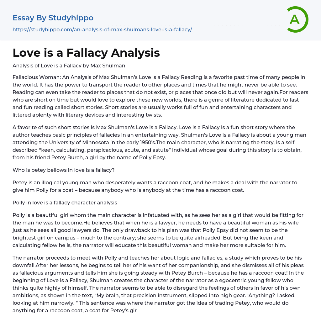 Love Is A Fallacy Analysis Essay Example StudyHippo