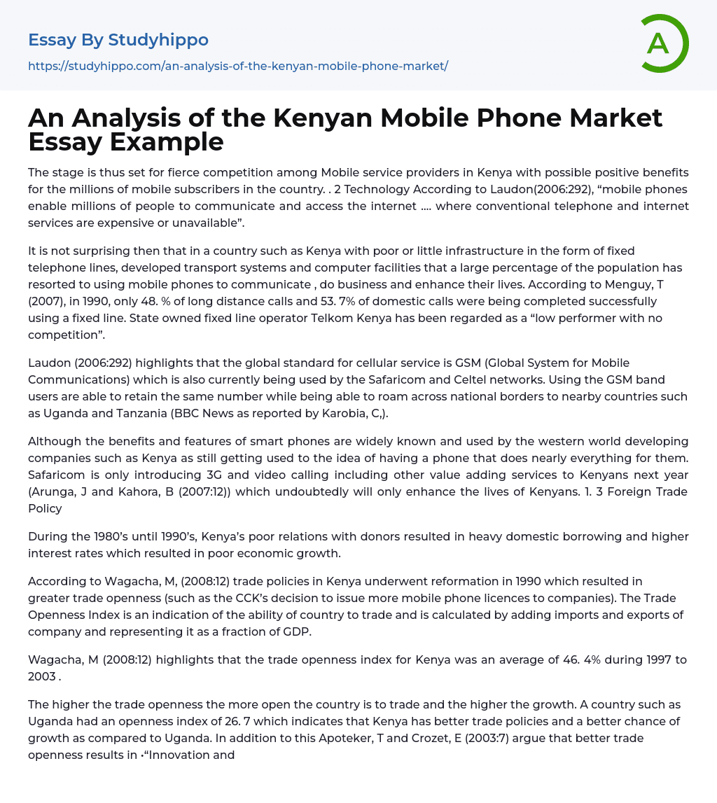 An Analysis of the Kenyan Mobile Phone Market Essay Example