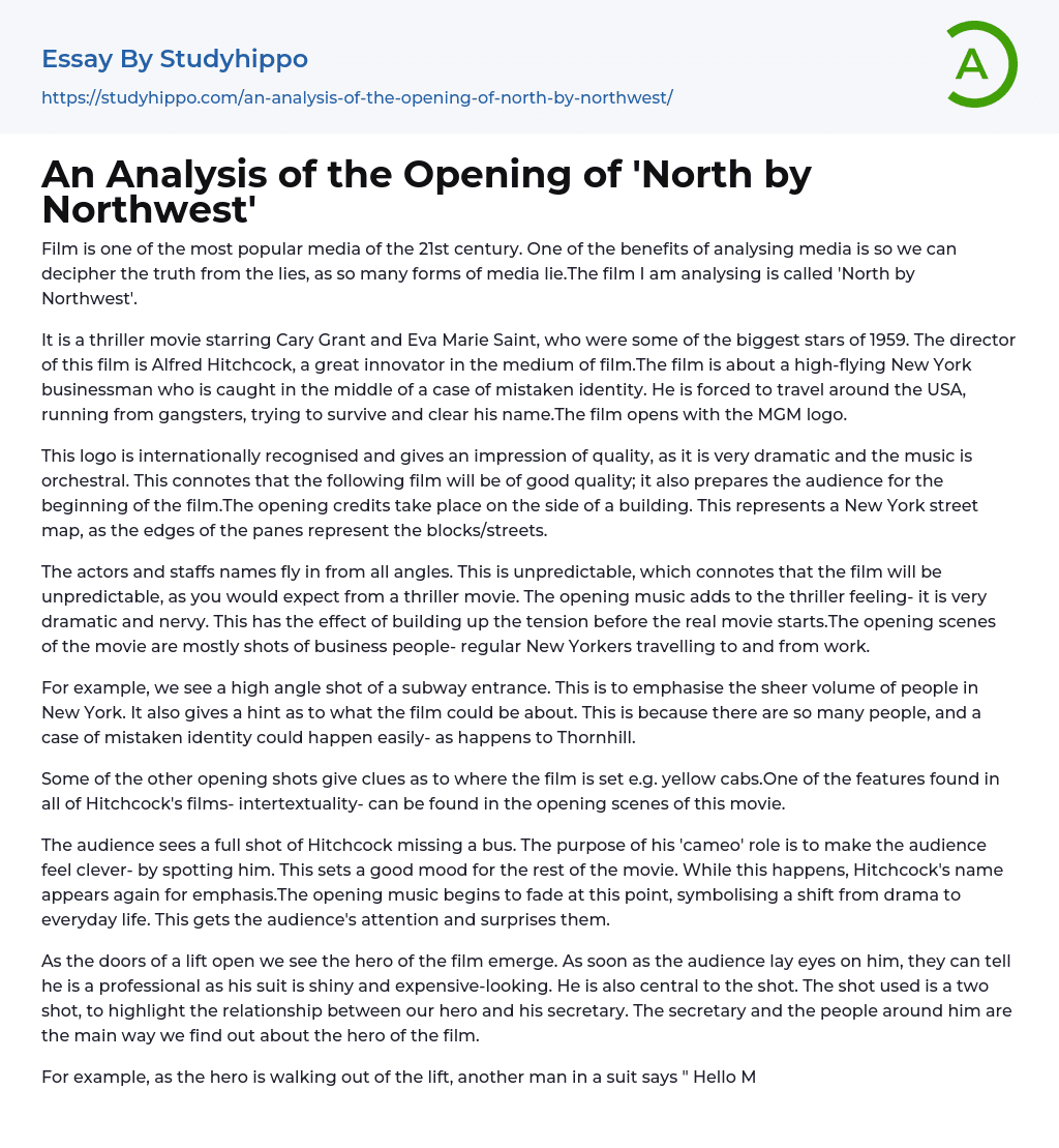 An Analysis of the Opening of ‘North by Northwest’ Essay Example