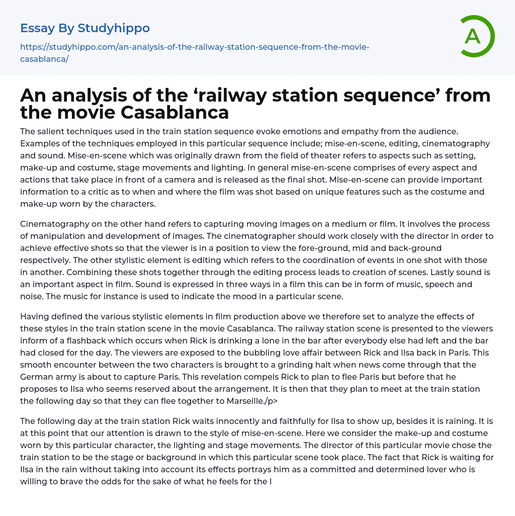 An analysis of the ‘railway station sequence’ from the movie Casablanca Essay Example