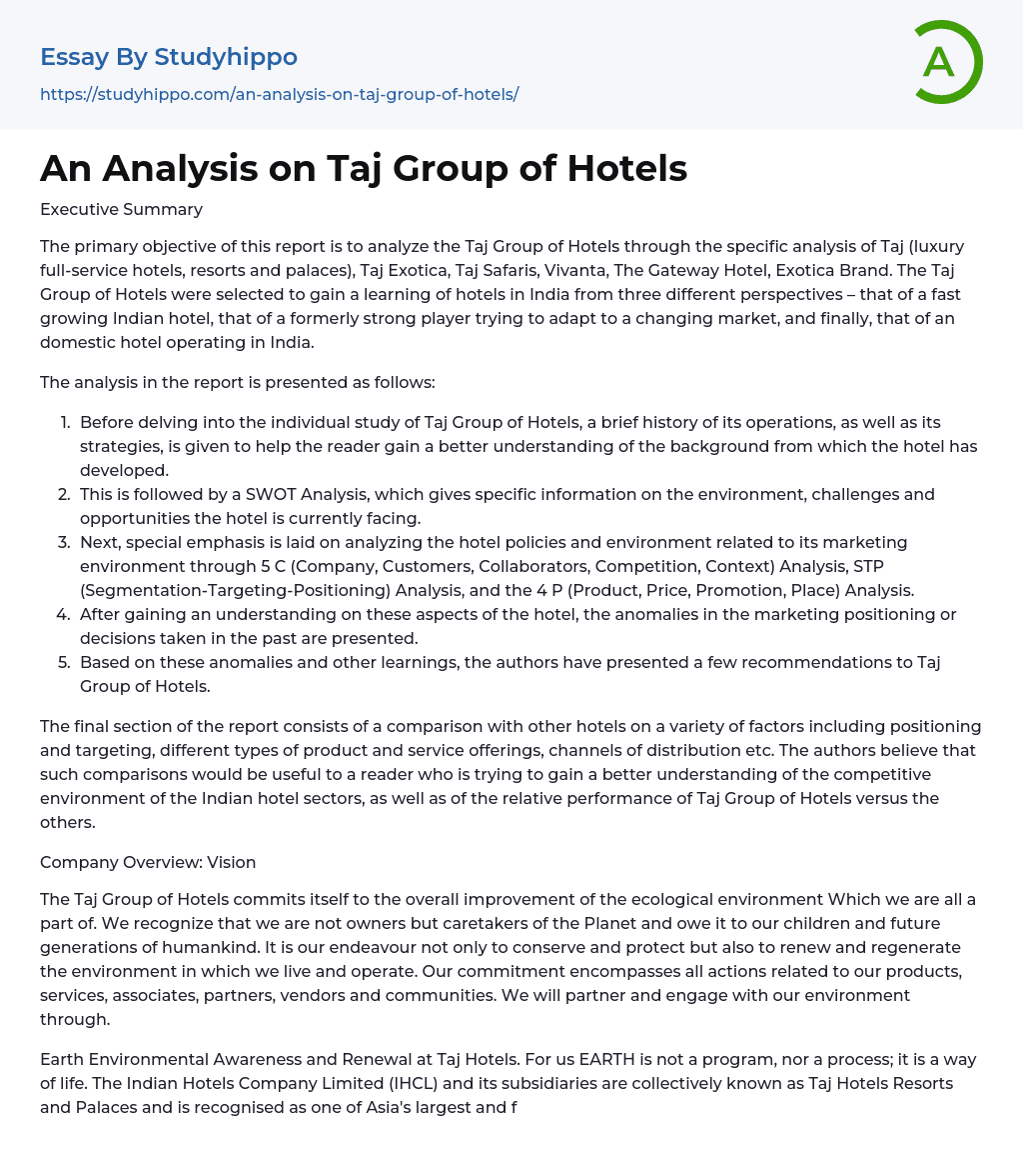 taj hotel group case study analysis