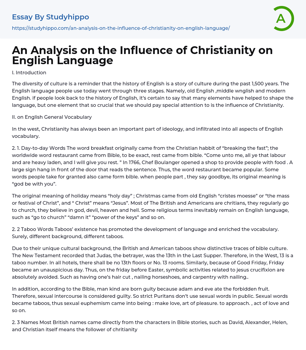 An Analysis on the Influence of Christianity on English Language Essay Example