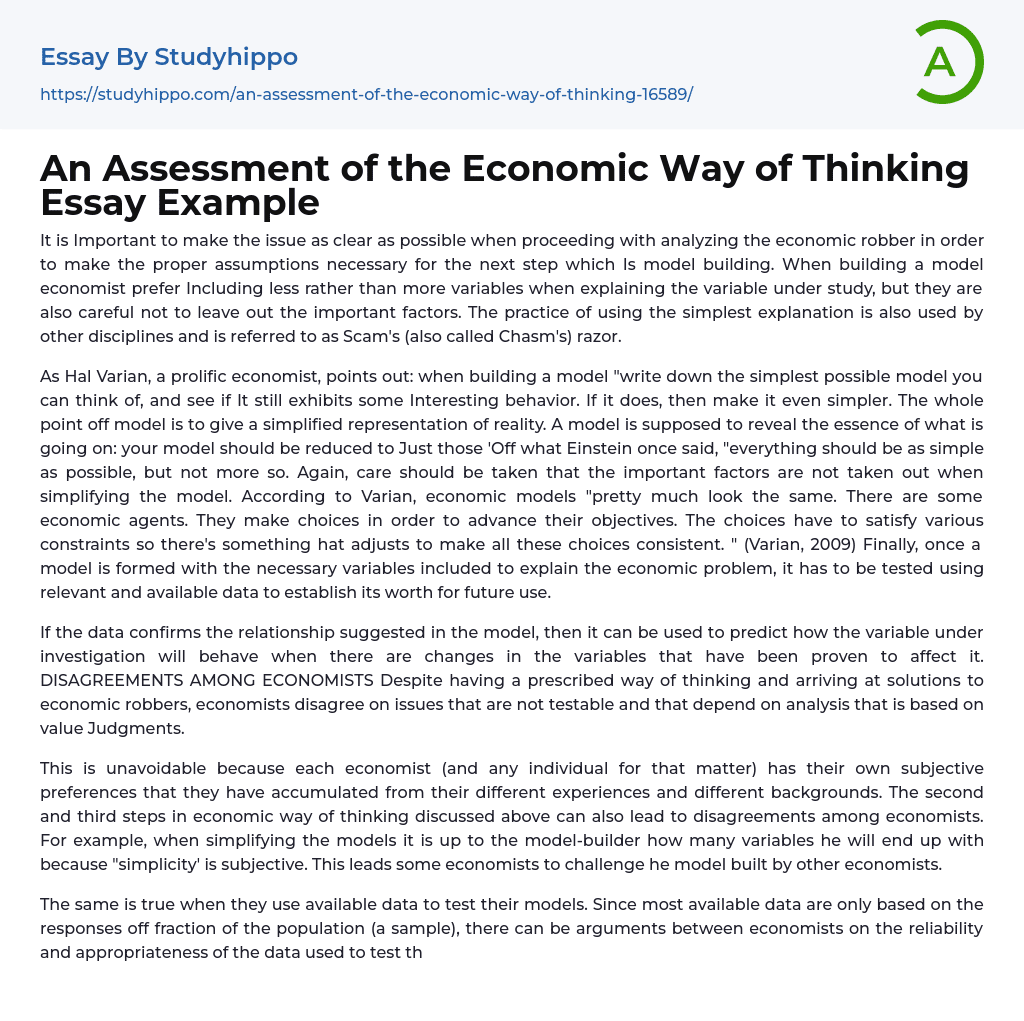 An Assessment of the Economic Way of Thinking Essay Example
