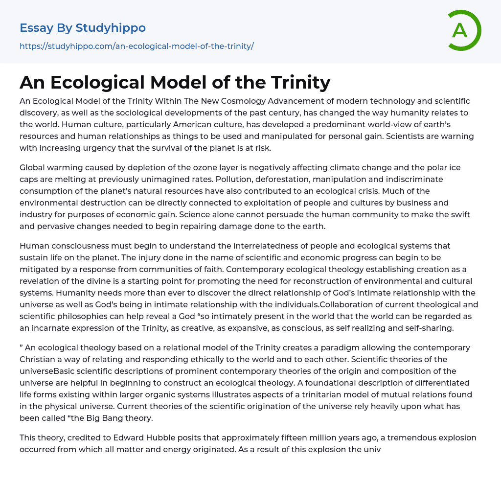 An Ecological Model of the Trinity Essay Example