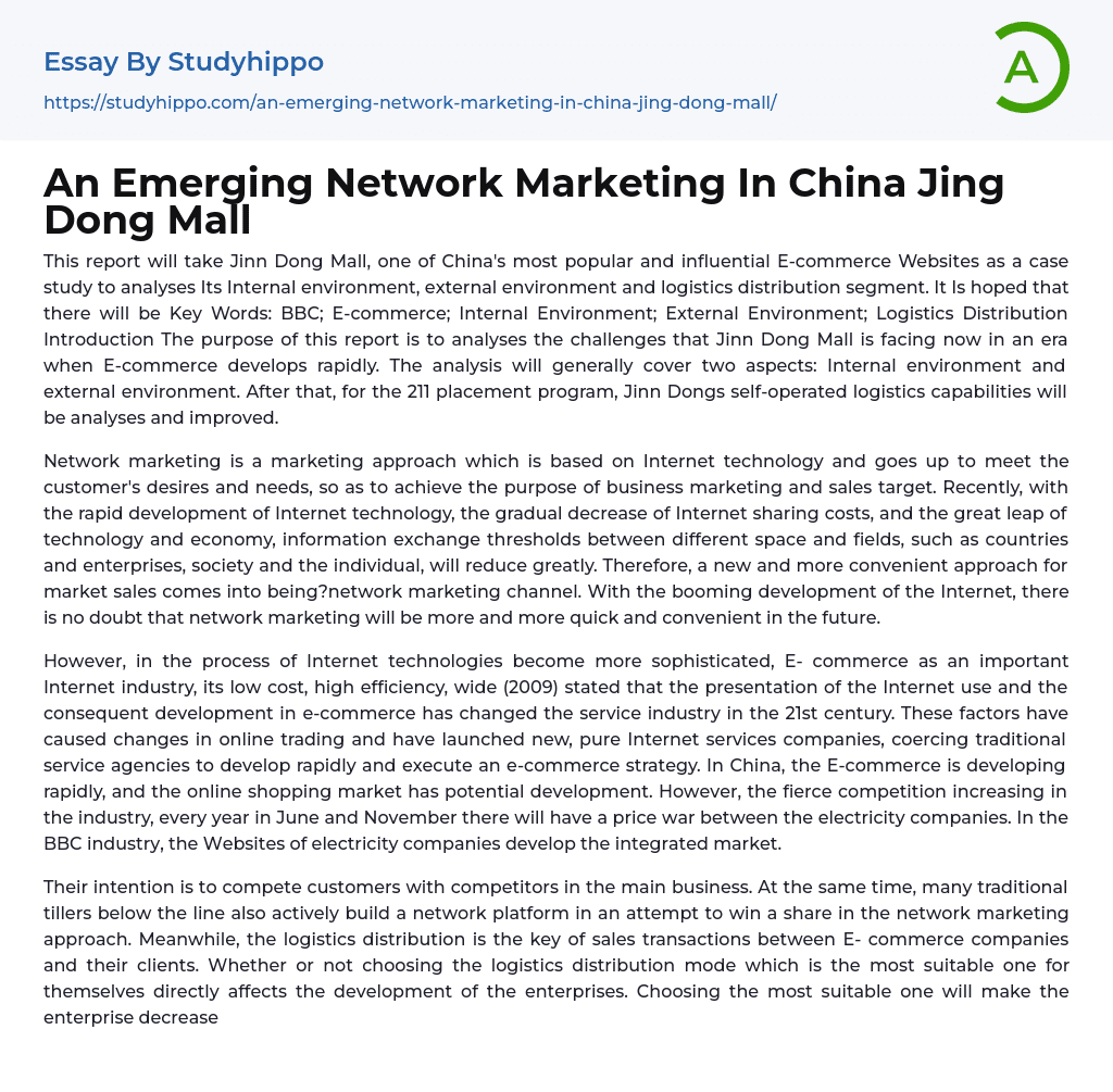An Emerging Network Marketing In China Jing Dong Mall Essay Example