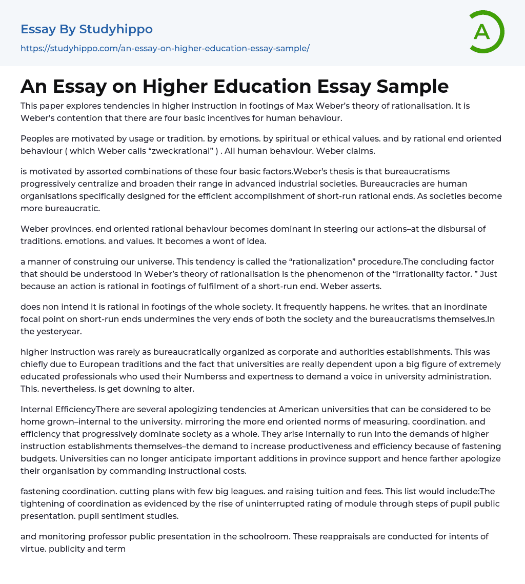 An Essay on Higher Education Essay Sample