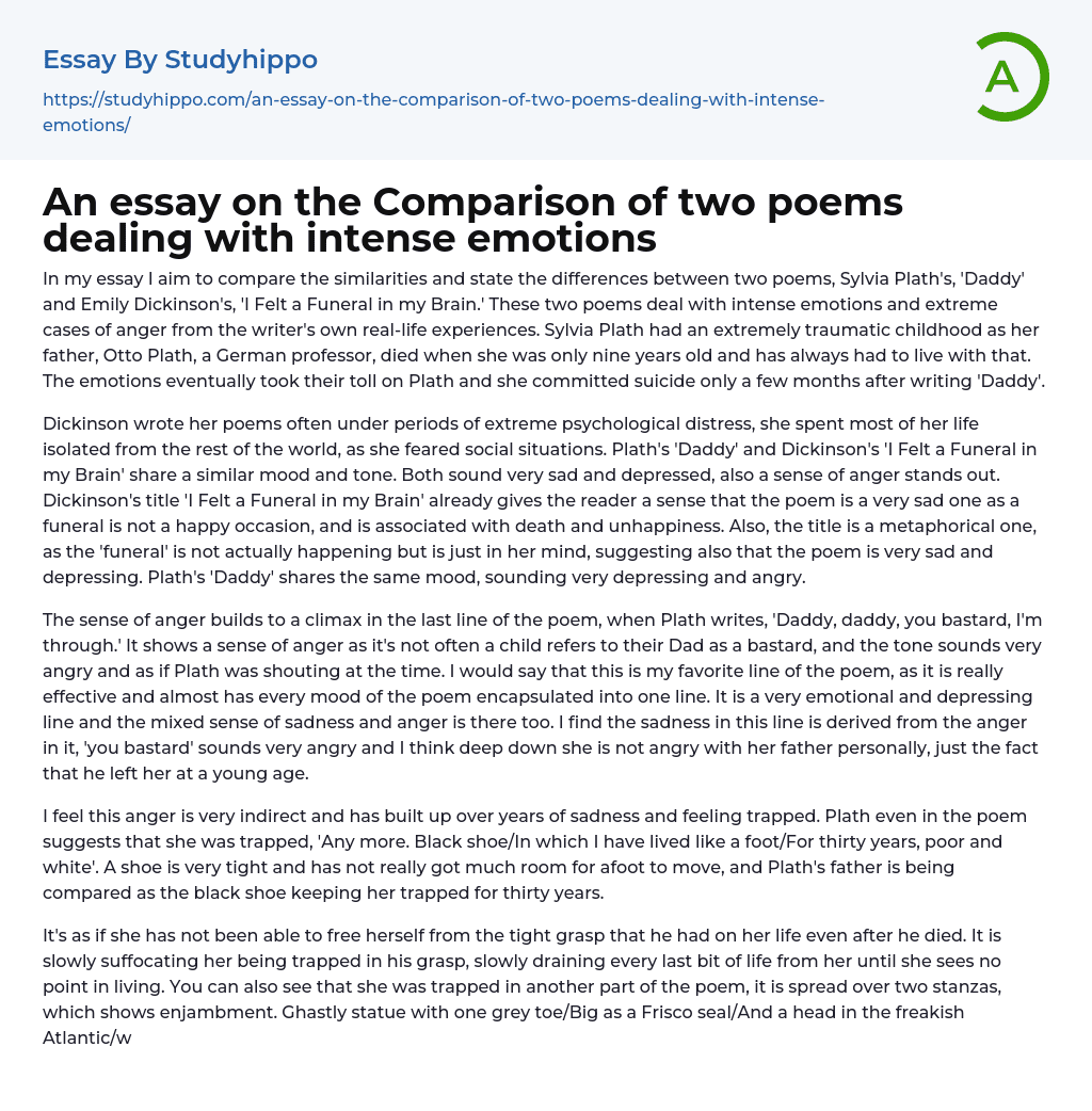 An essay on the Comparison of two poems dealing with intense emotions