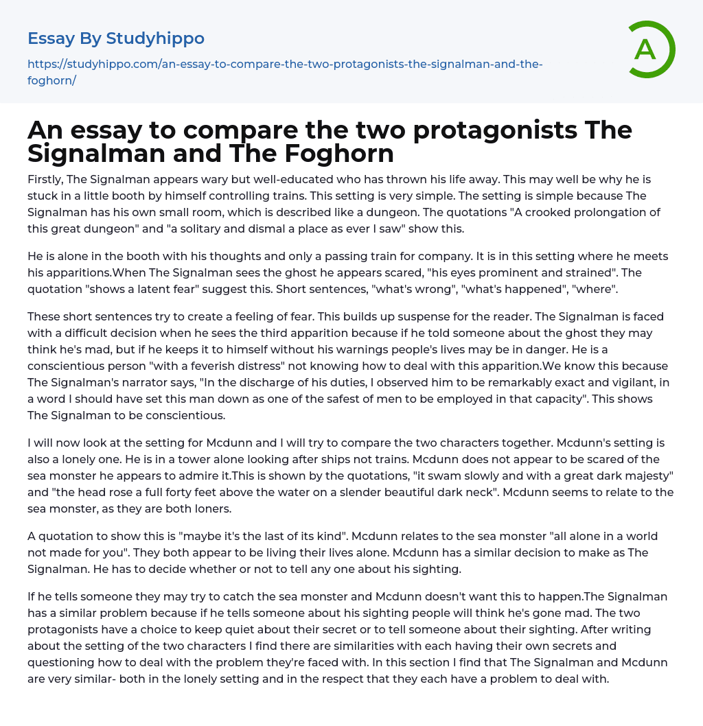 An essay to compare the two protagonists The Signalman and The Foghorn