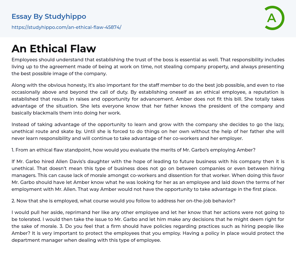An Ethical Flaw Essay Example