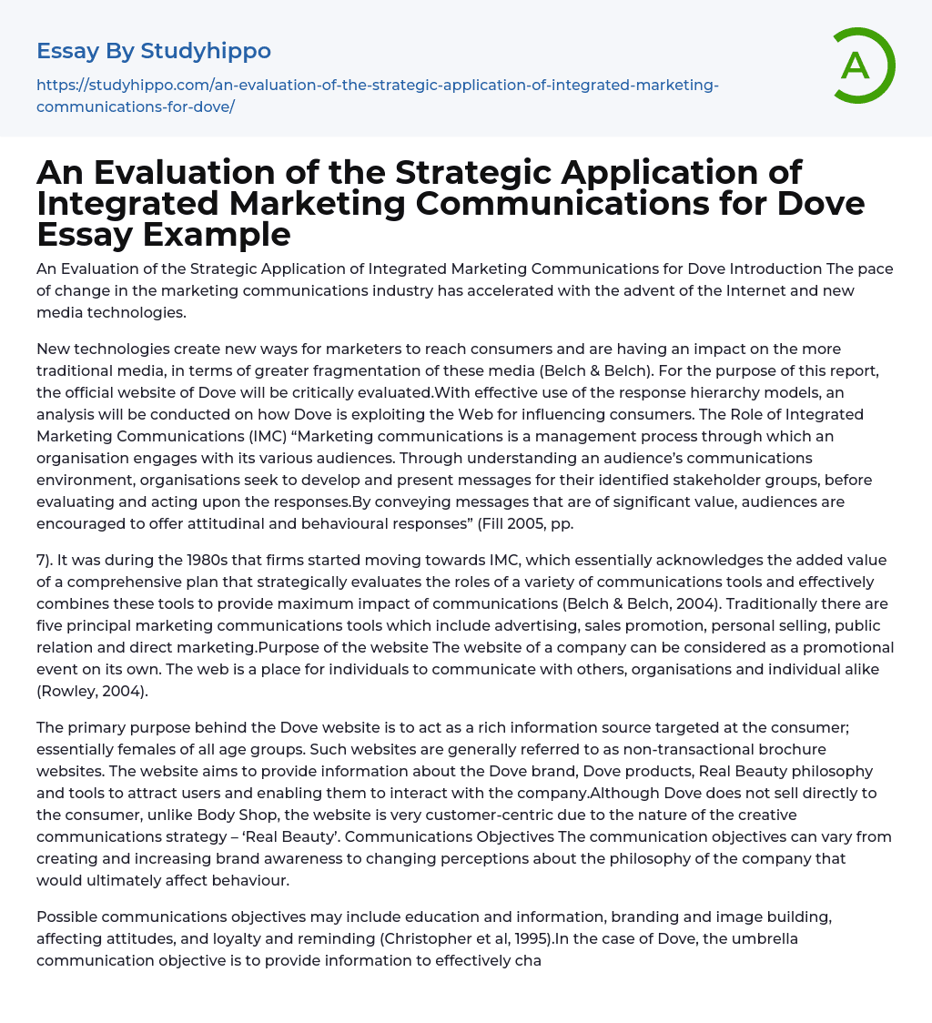 Evaluating the Strategic Use of Integrated Marketing Communications for Dove