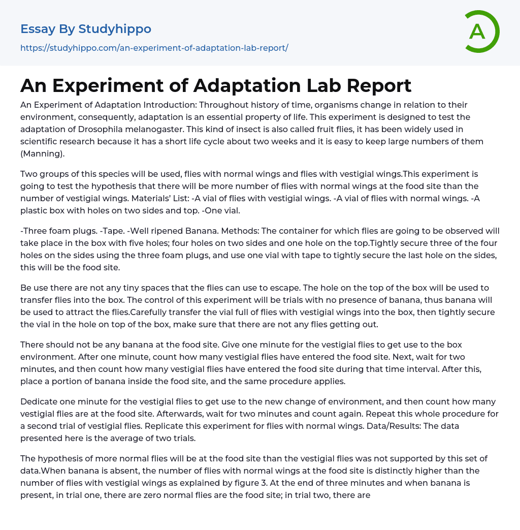 An Experiment of Adaptation Lab Report Essay Example
