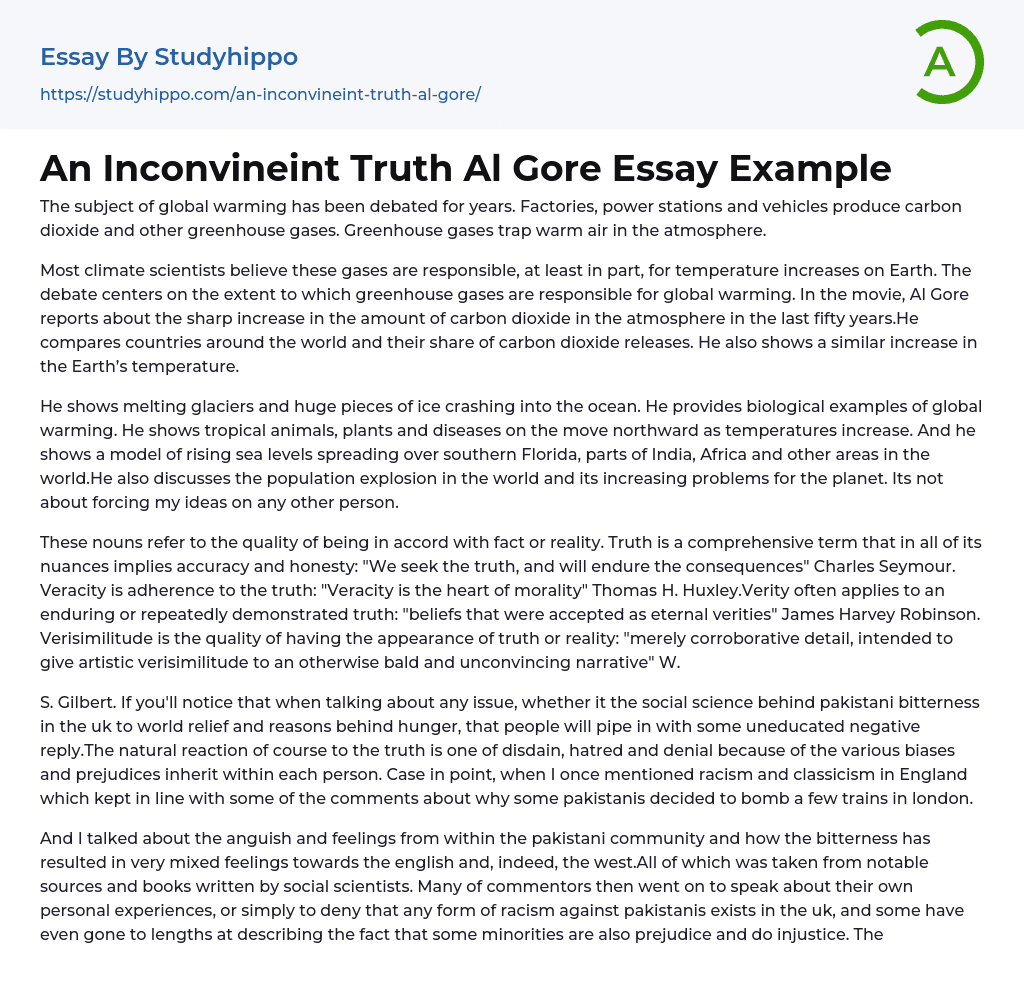An Inconvineint Truth Al Gore Essay Example