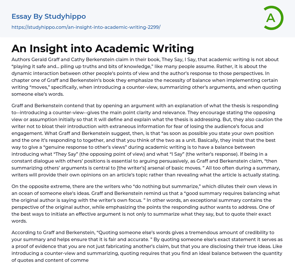 An Insight into Academic Writing Essay Example