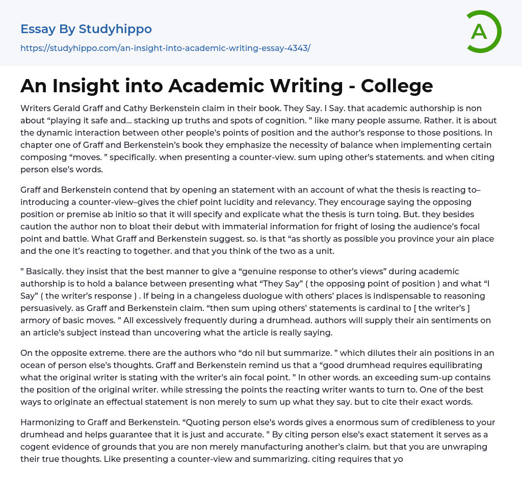 An Insight into Academic Writing – College Essay Example