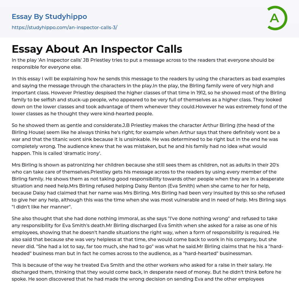 Essay About An Inspector Calls