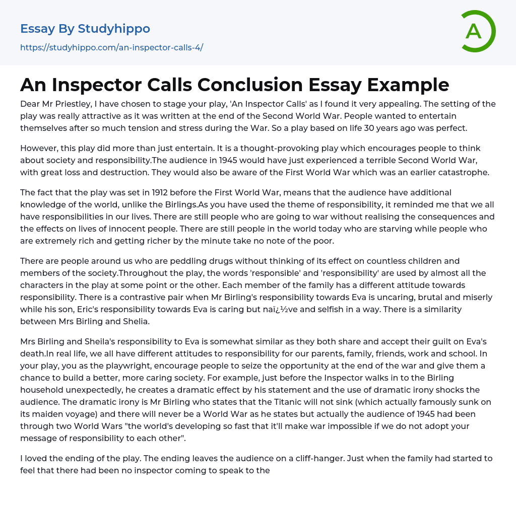 An Inspector Calls Conclusion Essay Example
