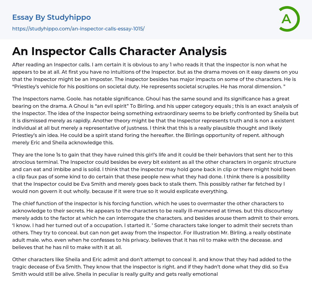An Inspector Calls Character Analysis Essay Example