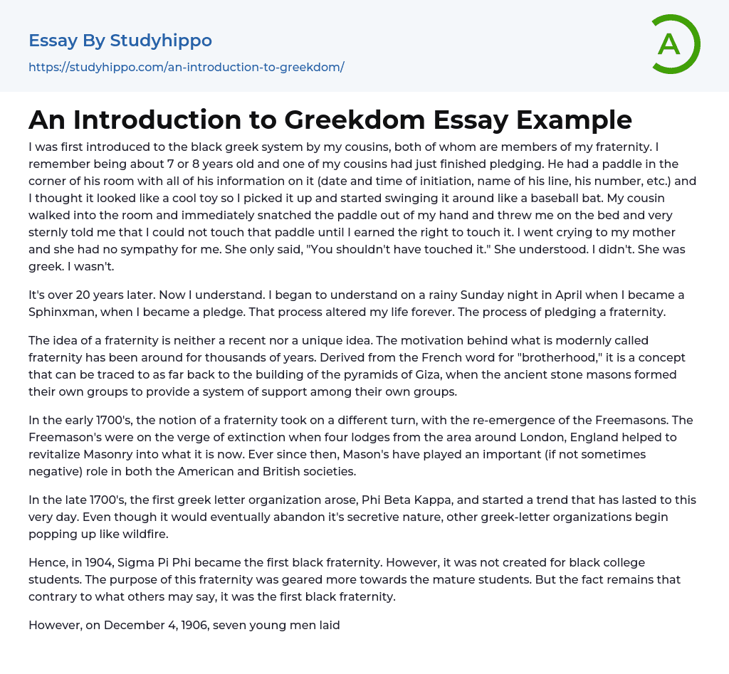 An Introduction to Greekdom Essay Example