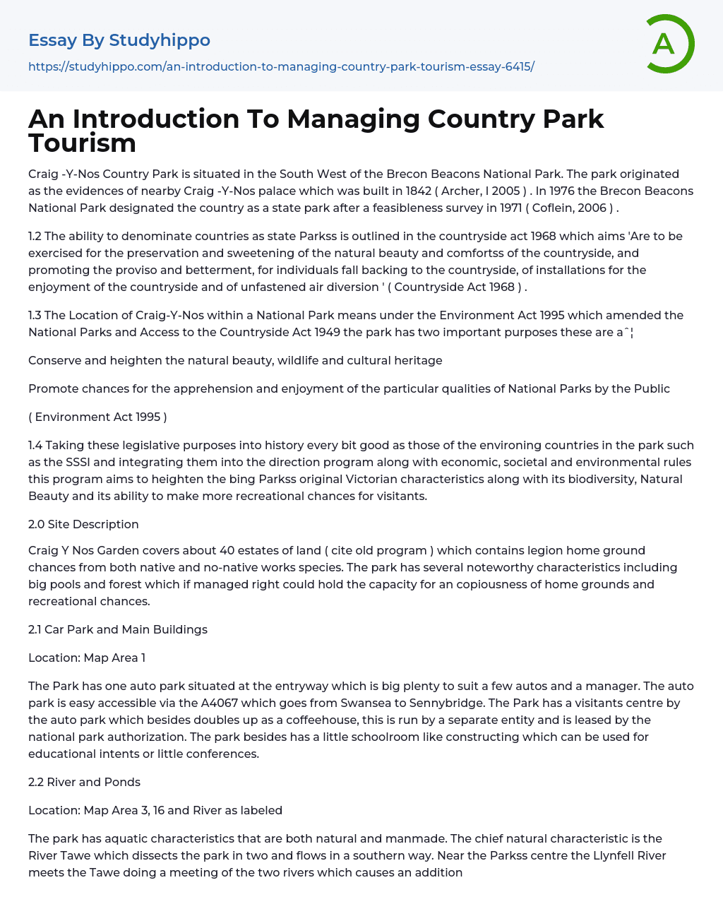 An Introduction To Managing Country Park Tourism