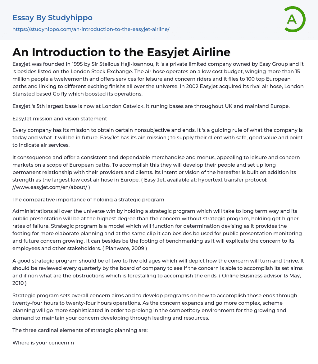An Introduction to the Easyjet Airline Essay Example