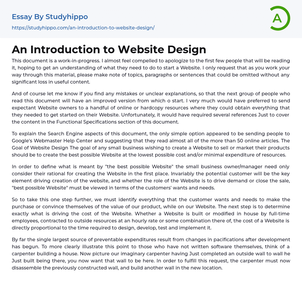 An Introduction to Website Design Essay Example