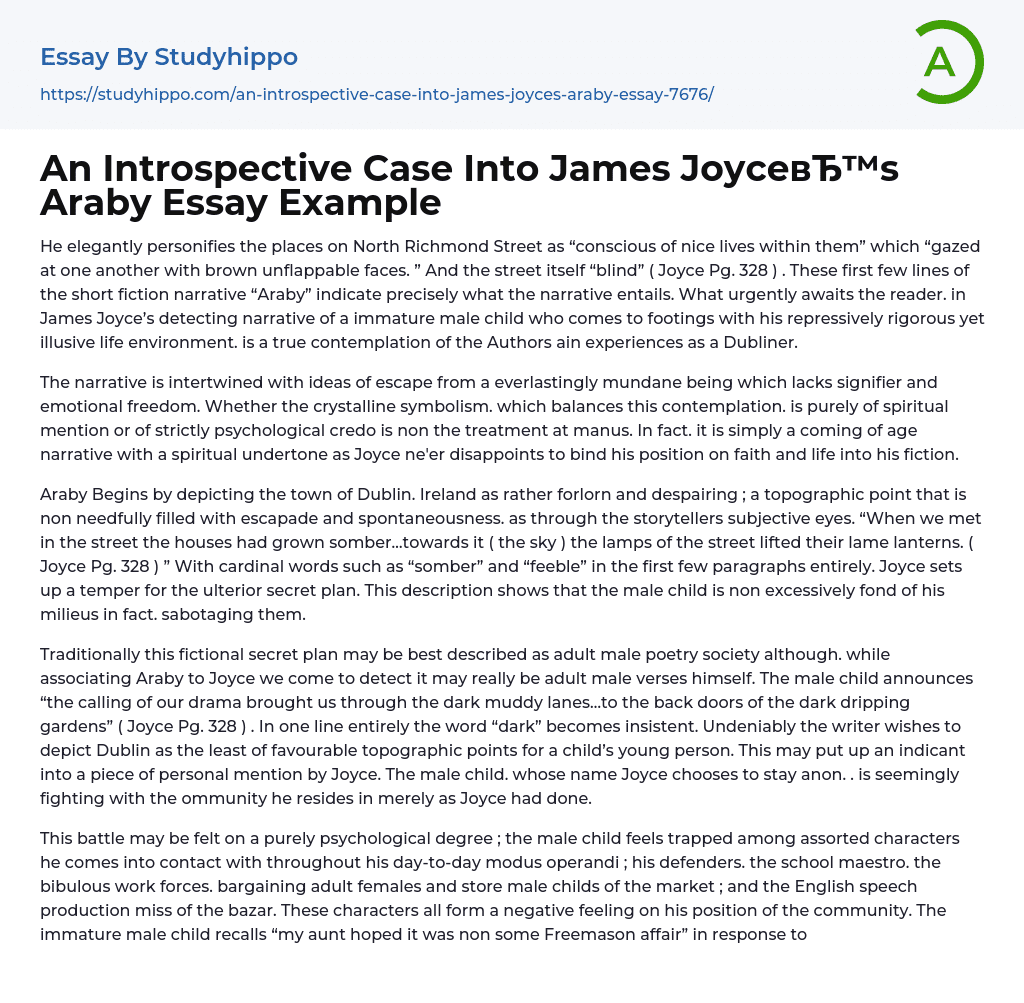 An Introspective Case Into James Joyce’s Araby Essay Example