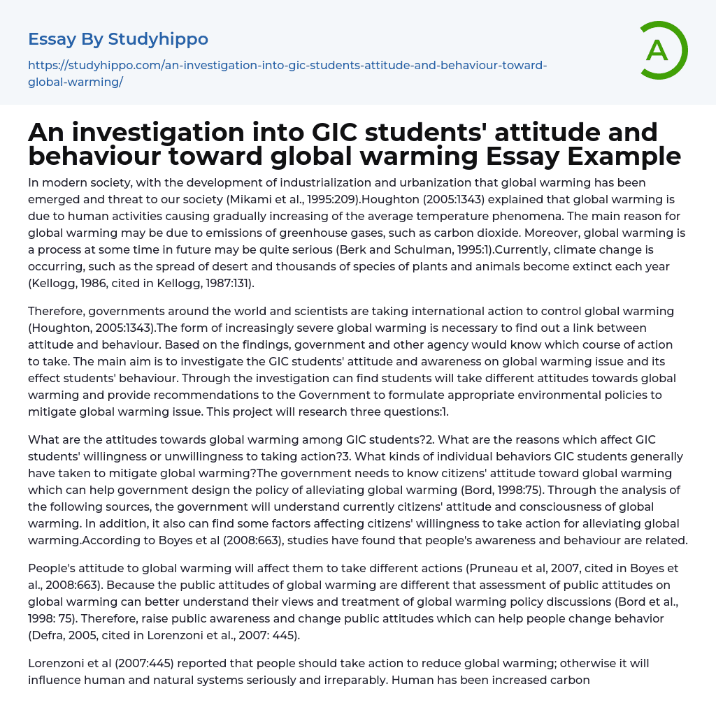 An investigation into GIC students’ attitude and behaviour toward global warming Essay Example