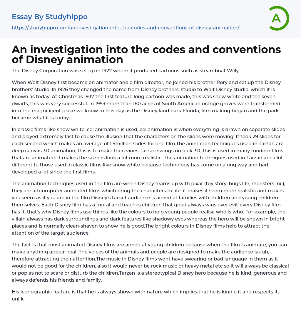 An investigation into the codes and conventions of Disney animation Essay Example