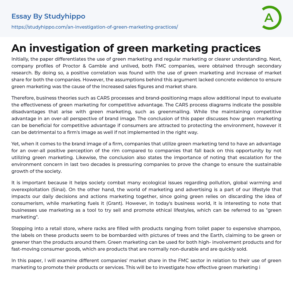 An investigation of green marketing practices Essay Example