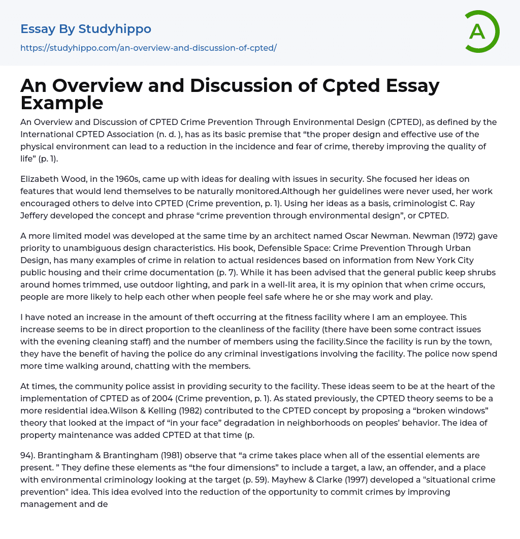 An Overview and Discussion of Cpted Essay Example