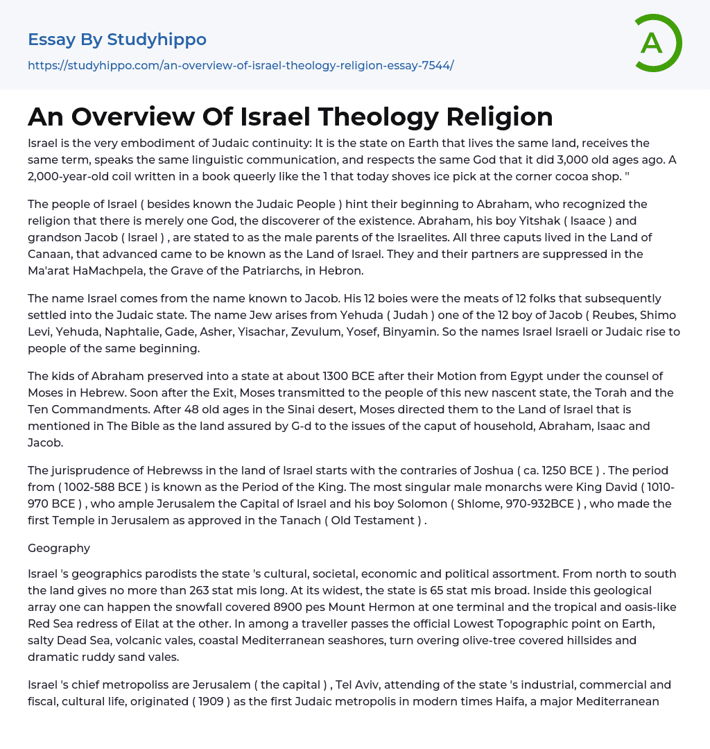 An Overview Of Israel Theology Religion Essay Example