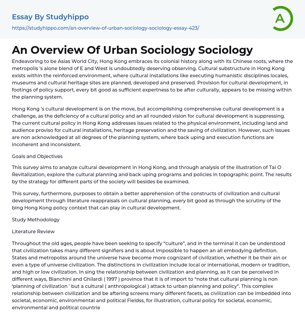 An Overview Of Urban Sociology Sociology Essay Example